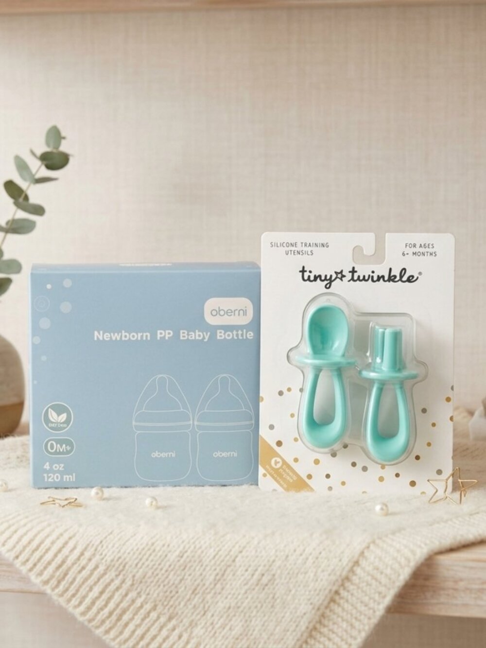 Brand New Baby Feeding Bundle - Oberni 4oz Bottles & Tiny Twinkle Silicone Utens
